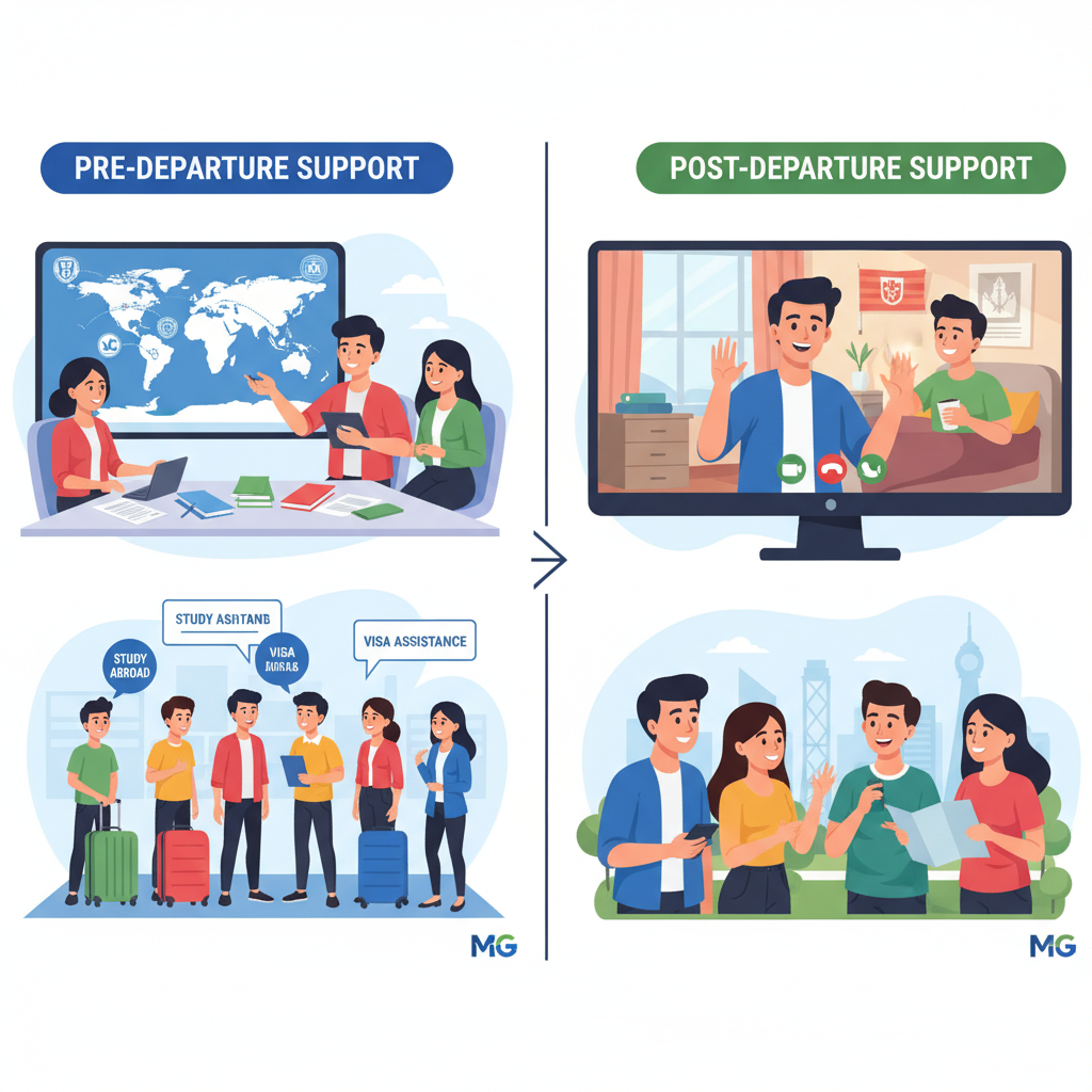 Pre and Post Departure Support | MG Education Consultancy | Student Visa | Study abroad